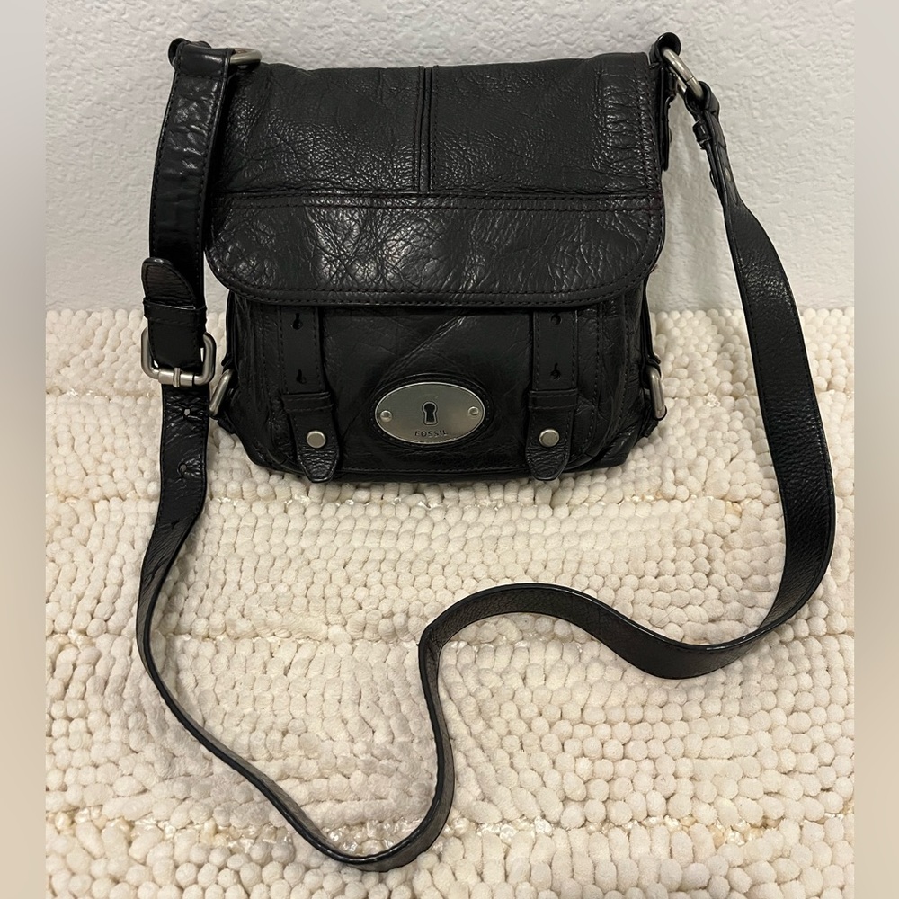Vintage Fossil Black Leather Bag